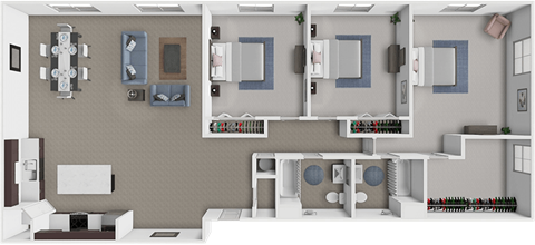 Floor plan for 3 beds, 2 baths, 1410 sqft